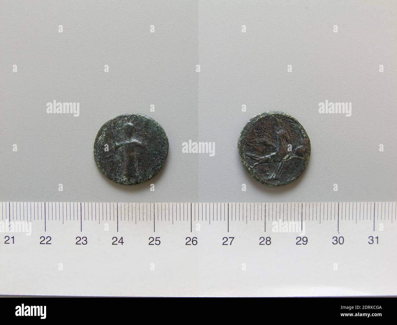 Ruler: Augustus, Emperor of Rome, 63 B.C.–A.D. 14, ruled 27 B.C.–A.D. 14, Ruler: Tiberius, Emperor of Rome, 42 B.C.–A.D. 37, Mint: Sabratha, Coin of Augustus, Emperor of Rome; Tiberius, Emperor of Rome from Sabratha, 27 B.C.–A.D. 37, Bronze, 4.905 g, 5:00, 20 mm, Made in Sabratha, Syrtica, Roman, 1st century B.C.–1st century A.D., Numismatics Stock Photo