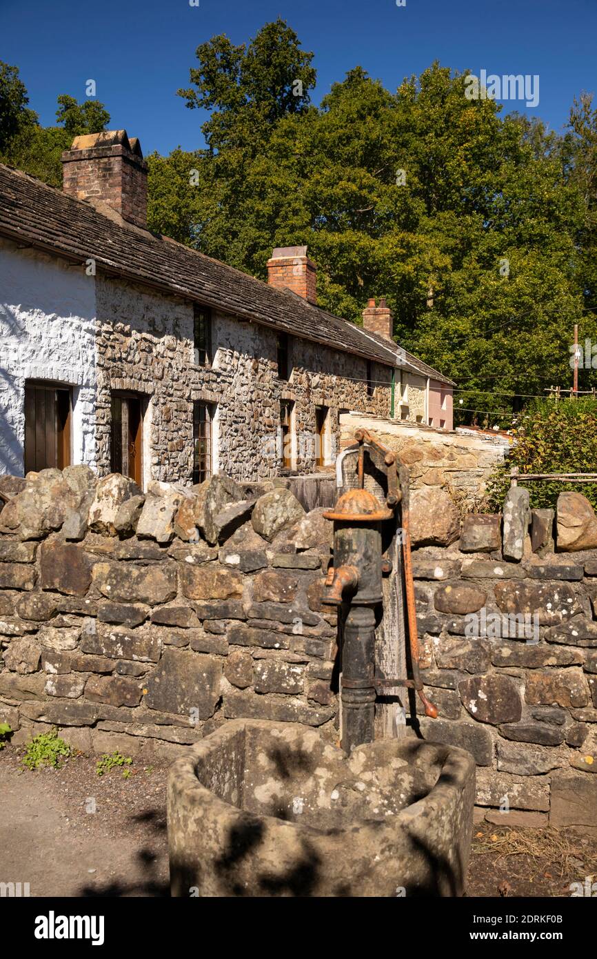 UK, Wales, Cardiff, St Fagans, National Museum of History, 1795 Rhyd-y-Car Terrace, from Merthyr Tydfil water pump Stock Photo