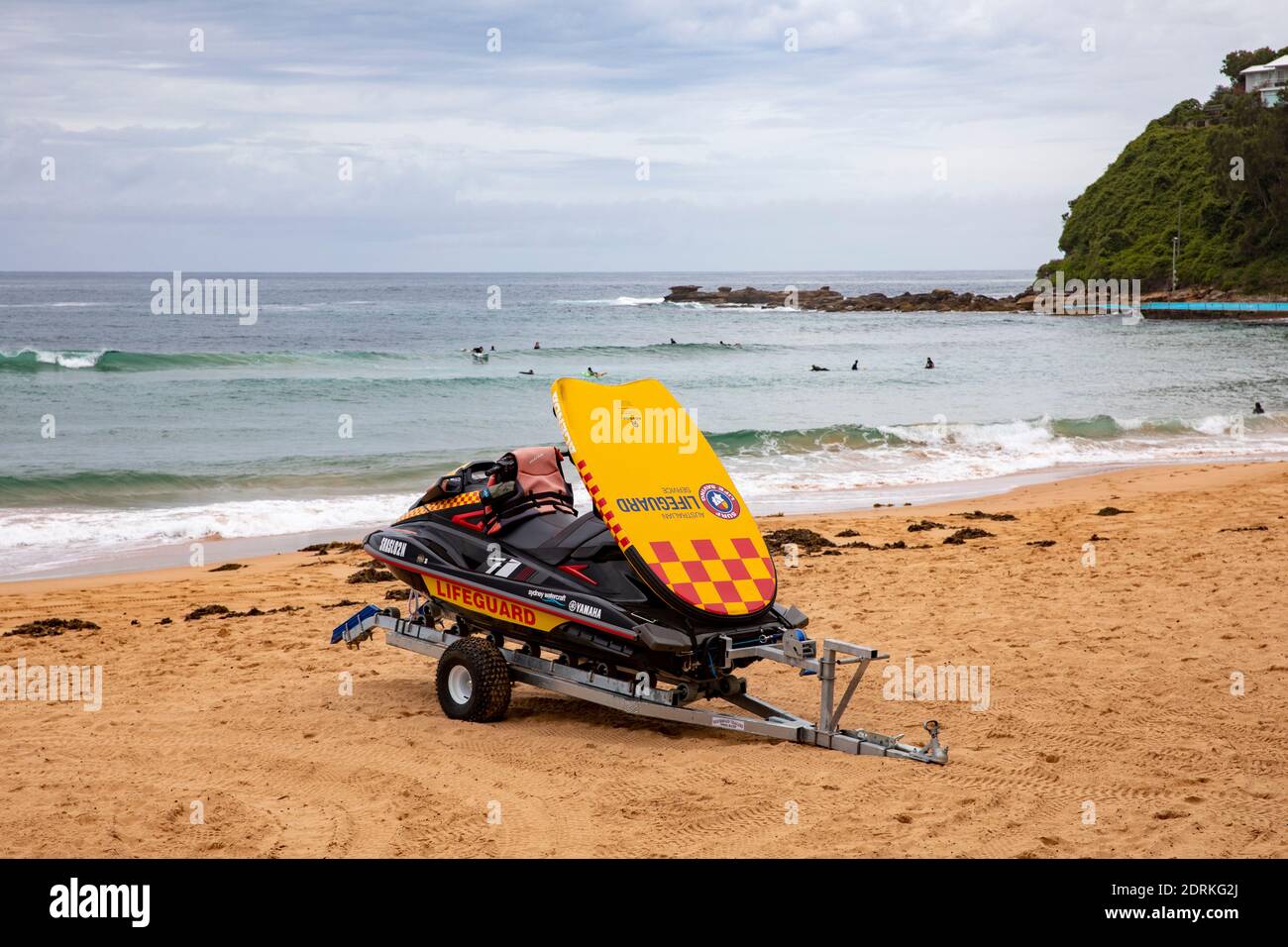 Palm beach Sydney, australian lifeguard surf rescue jet ski and lifeguard surfboard,Sydney,Australia Stock Photo