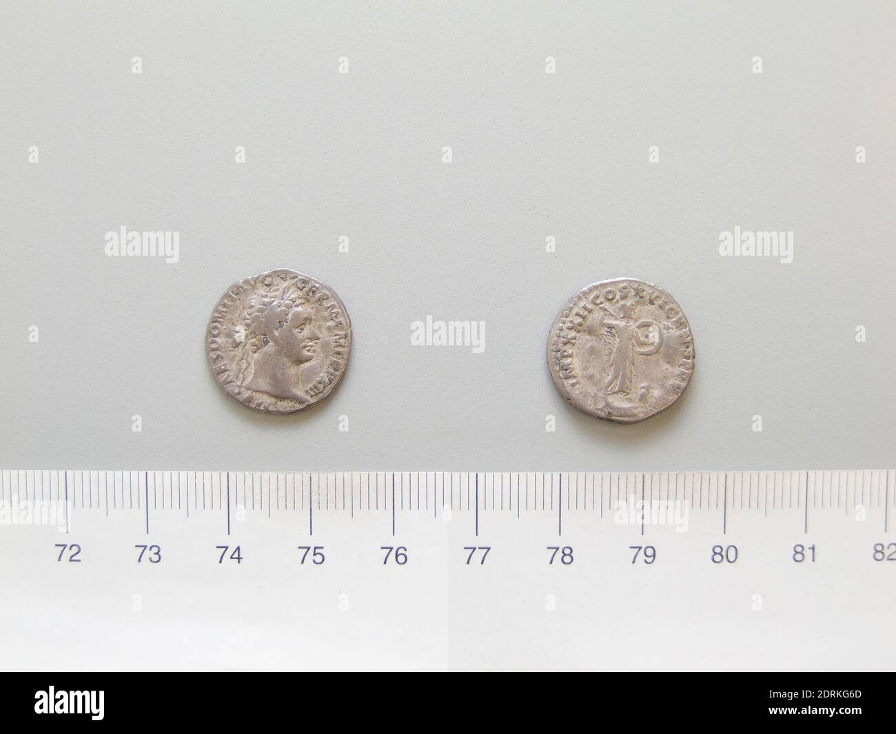 Ruler: Domitian, Emperor of Rome, A.D. 51–96, ruled 81–96, Mint: Rome, Denarius of Domitian, Emperor of Rome from Rome, 93–94, Silver, 3.15 g, 6:00, 17.9 mm, Made in Rome, Italy, Roman, 1st century A.D., Numismatics Stock Photo