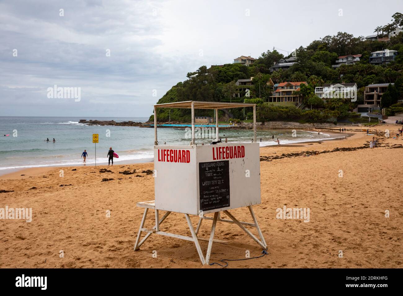 Palm Beach Sydney on a cloudy summers day, unmanned lifeguard surf rescue tower,Australia Stock Photo