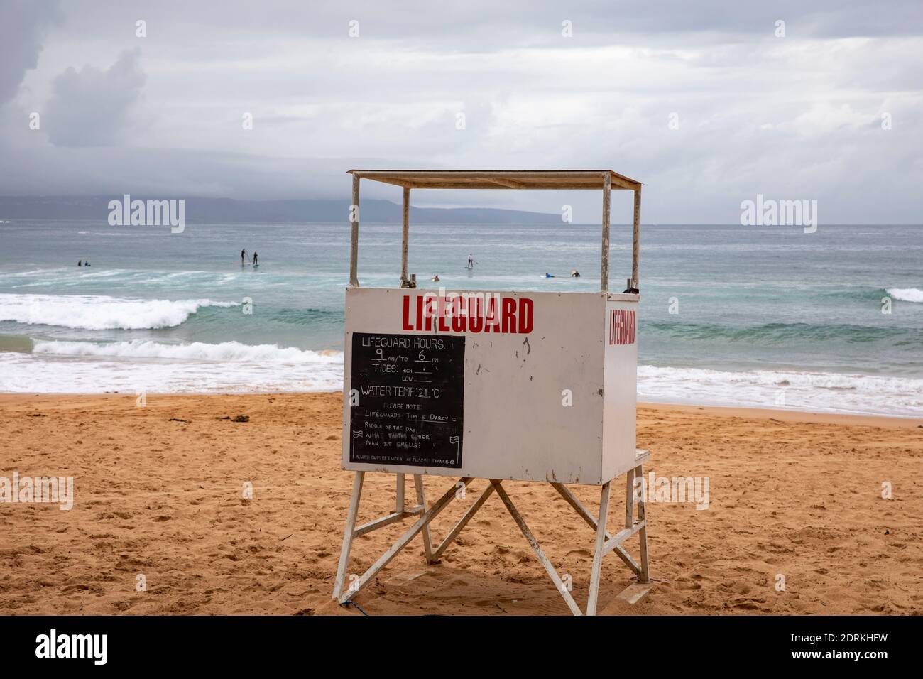 Palm Beach Sydney on a cloudy summers day, unmanned lifeguard surf rescue tower,Australia Stock Photo