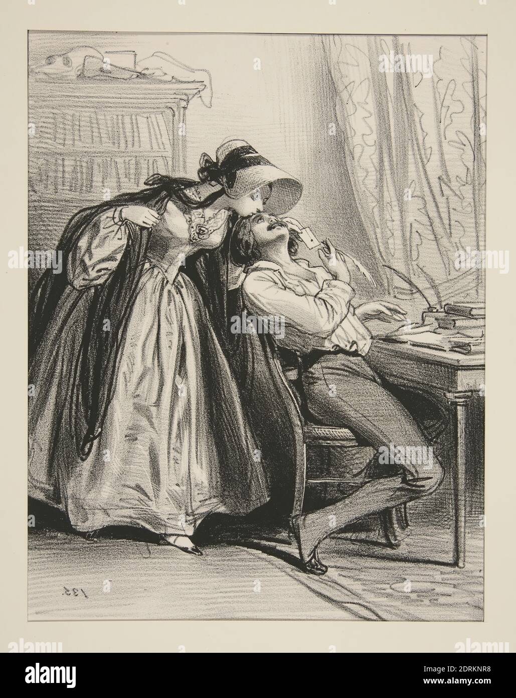 Artist: Paul Gavarni, French, 1804–1866, Ton concierge m’a remit ce billet…, Lithograph, French, 19th century, Works on Paper - Prints Stock Photo