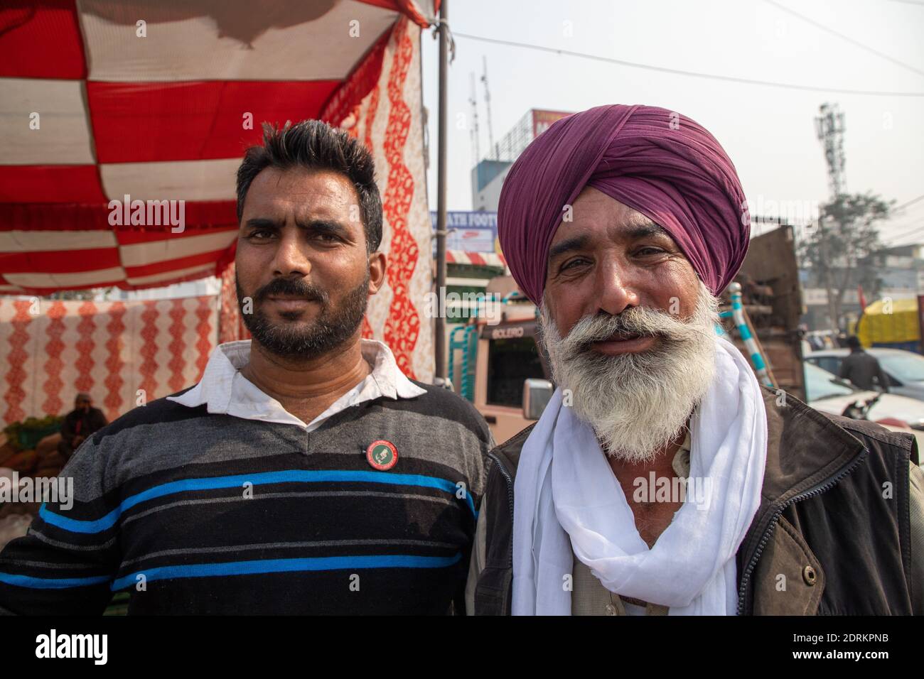 portrait of a farmer during the protest at delhi haryana border. Stock Photo