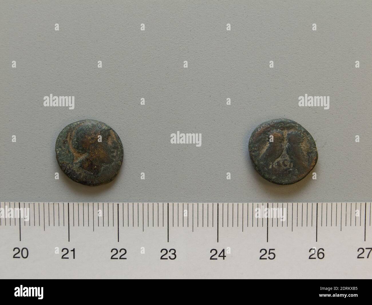 Mint: Clarentza, Coin from Clarentza, 180–170 B.C., Bronze, 2.47 g, 3:00, 14.5 mm, Made in Clarentza, Peloponnese, Greek, Numismatics Stock Photo