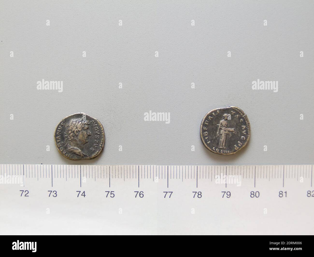 Ruler: Hadrian, Emperor of Rome, A.D. 76–138, ruled 117–38, Mint: Rome, Denarius of Hadrian, Emperor of Rome from Rome, 132–34, Silver, 2.99 g, 7:00, 17.8 mm, Made in Rome, Italy, Roman, 2nd century A.D., Numismatics Stock Photo