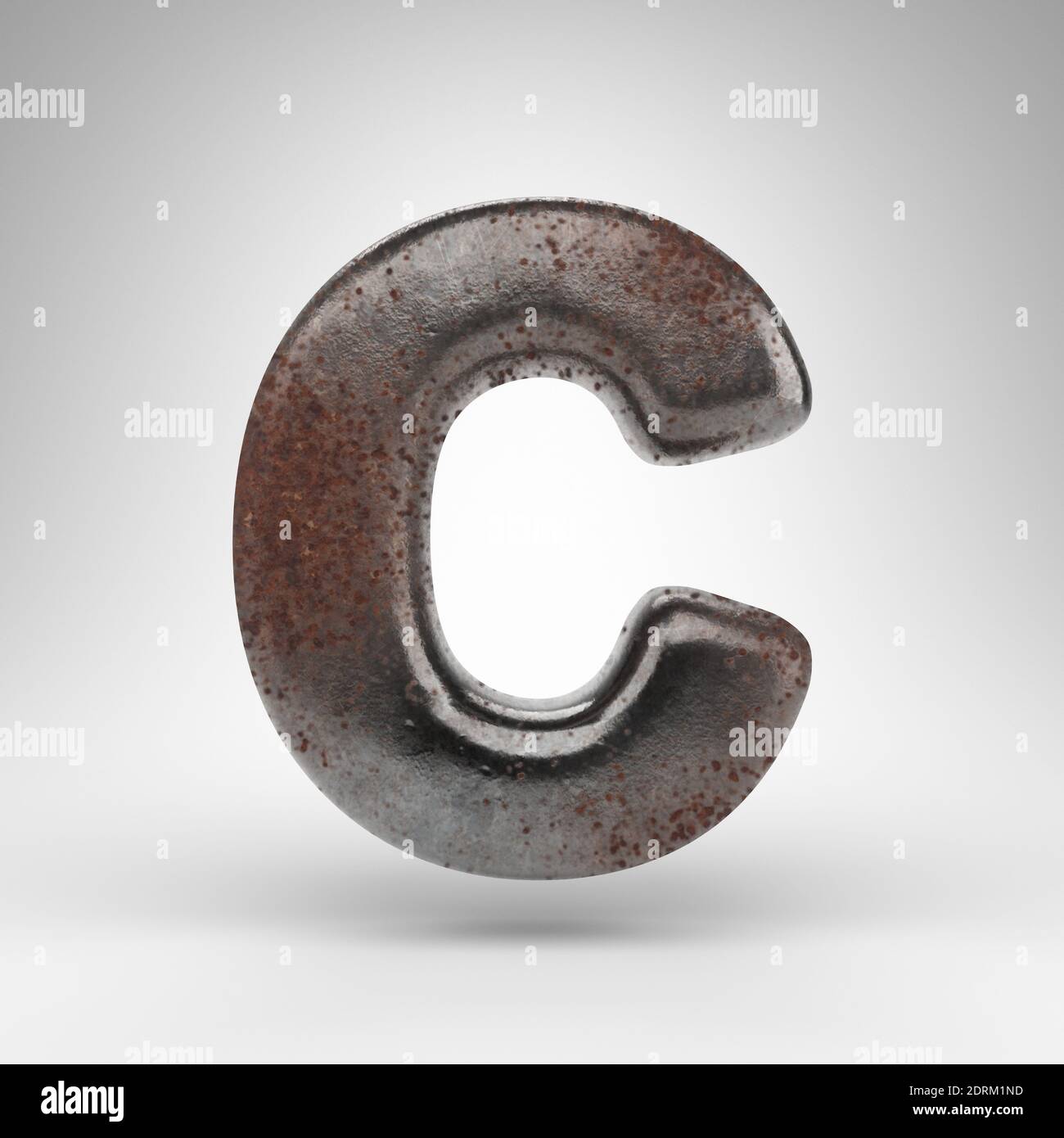 Letter C uppercase on white background. Rusty metal 3D rendered font ...