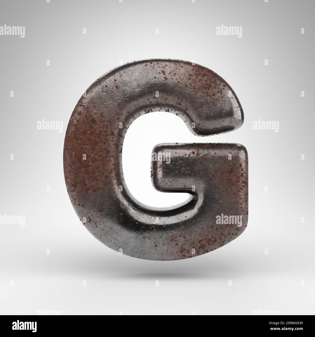 Letter G uppercase on white background. Rusty metal 3D rendered font ...