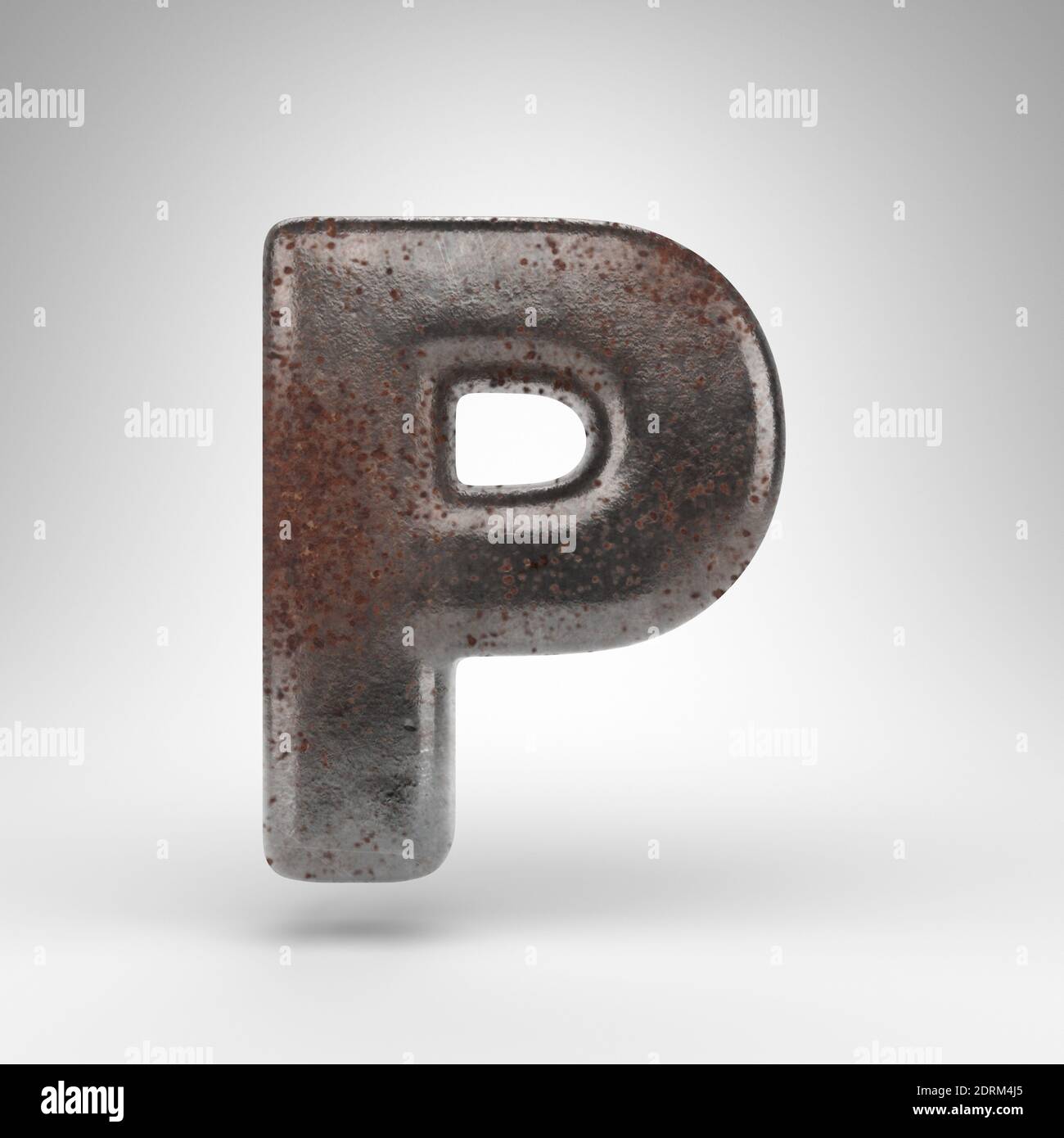 Letter P uppercase on white background. Rusty metal 3D rendered font ...