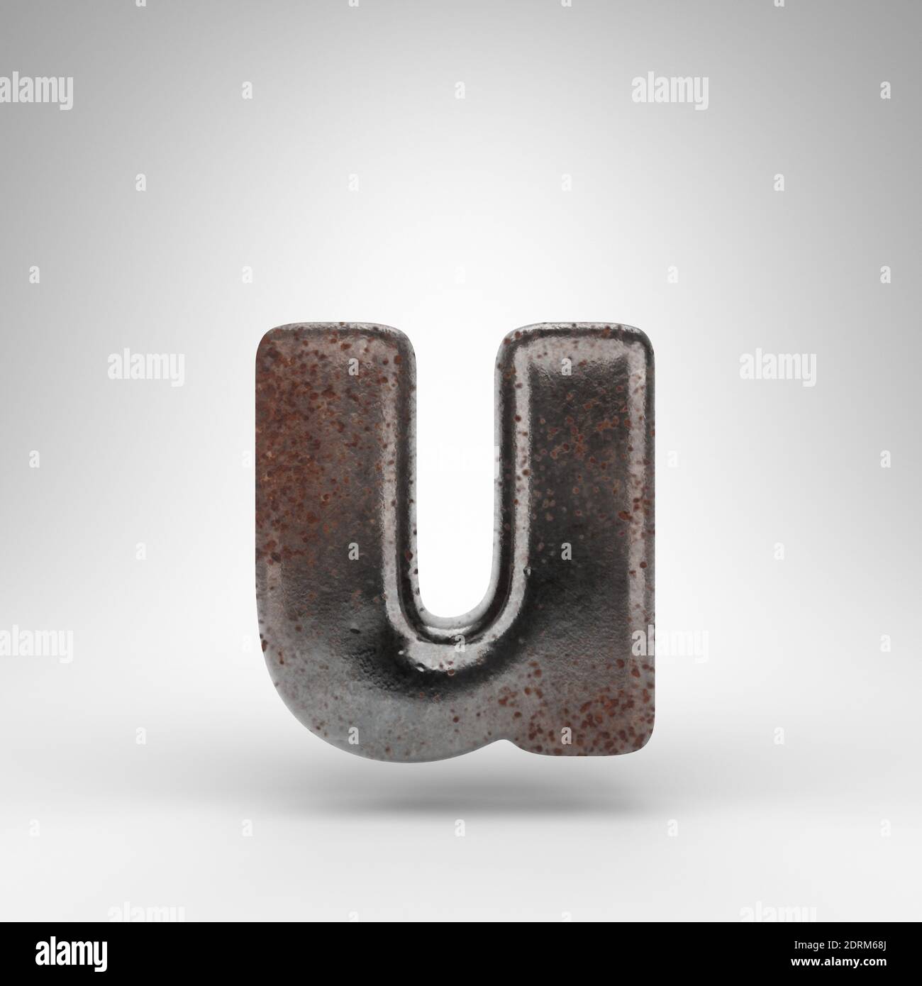 Rusty U Letter U lowercase on white background. Rusty metal 3D rendered font ...