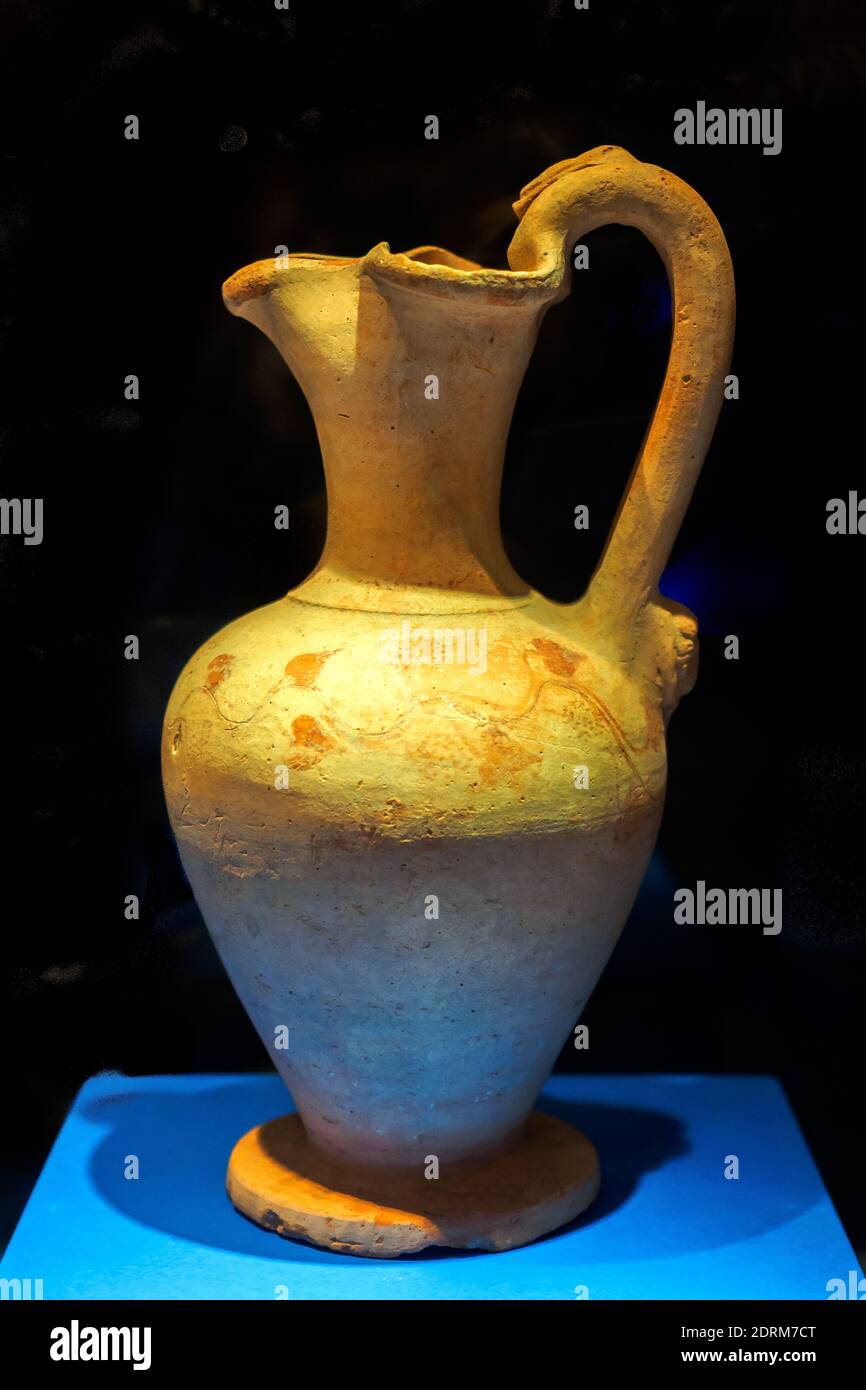 Jug with floral decoration from Tal-Liedna Terracotta National Museum of Archaeology - Valletta, Malta Stock Photo