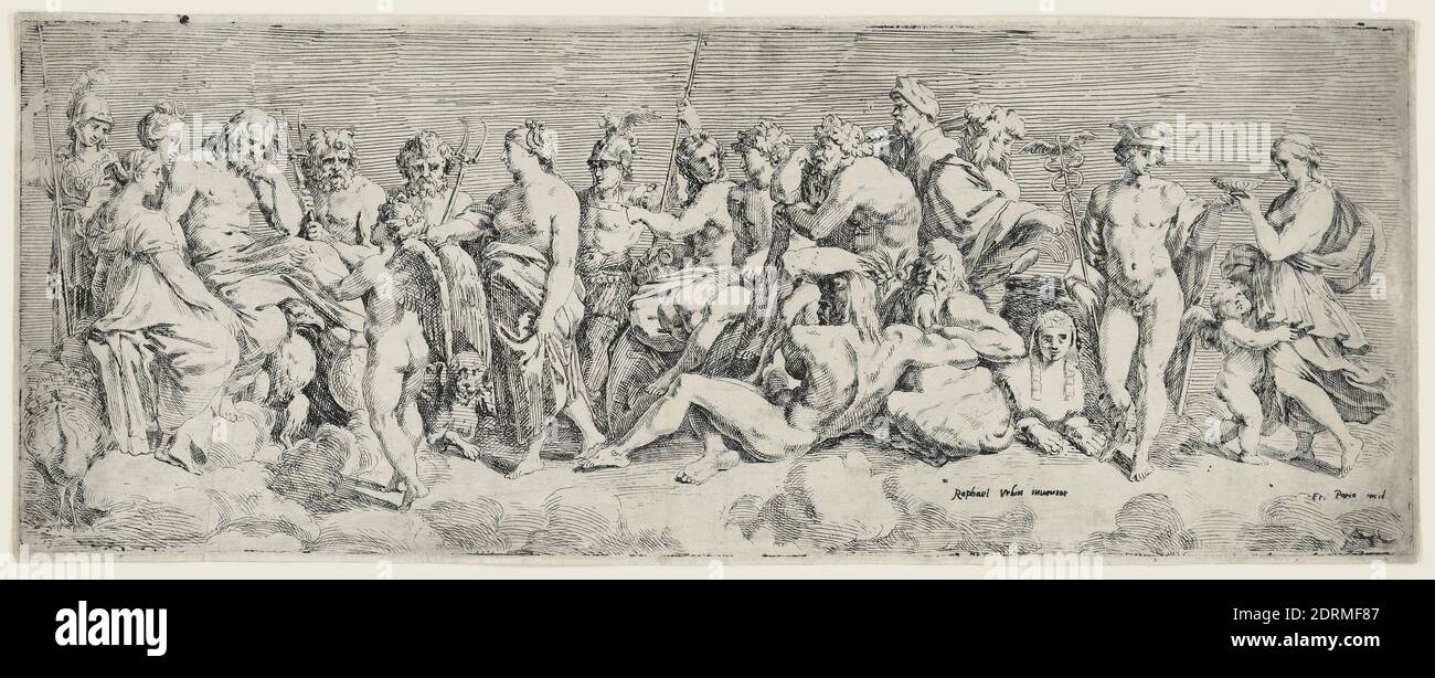 Etcher: Francois Perrier, French, 1590–1650, After: Raphael, Italian, 1483–1520, Psyche admitted to Olympus, Etching, seat: 20 × 50.48 cm (7 7/8 × 19 7/8 in.), French, 17th century, Works on Paper - Prints Stock Photo