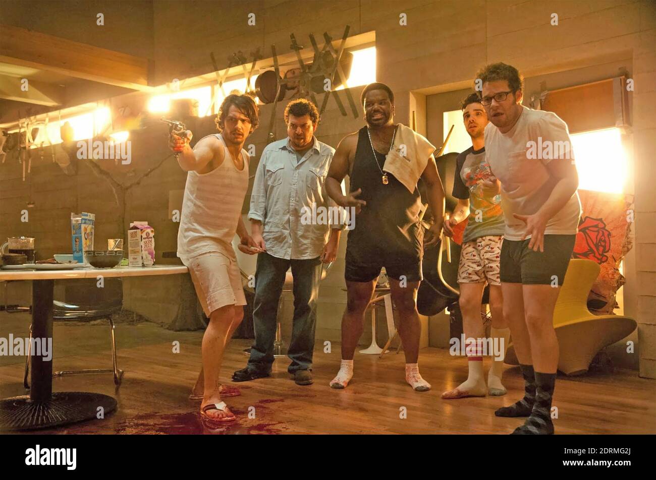 THIS IS THE END 2013 Sony Pictures Releasing film with from left: James Franco, Danny McBride,Craig Robinson,Jay Baruchel, Seth Rogen Stock Photo
