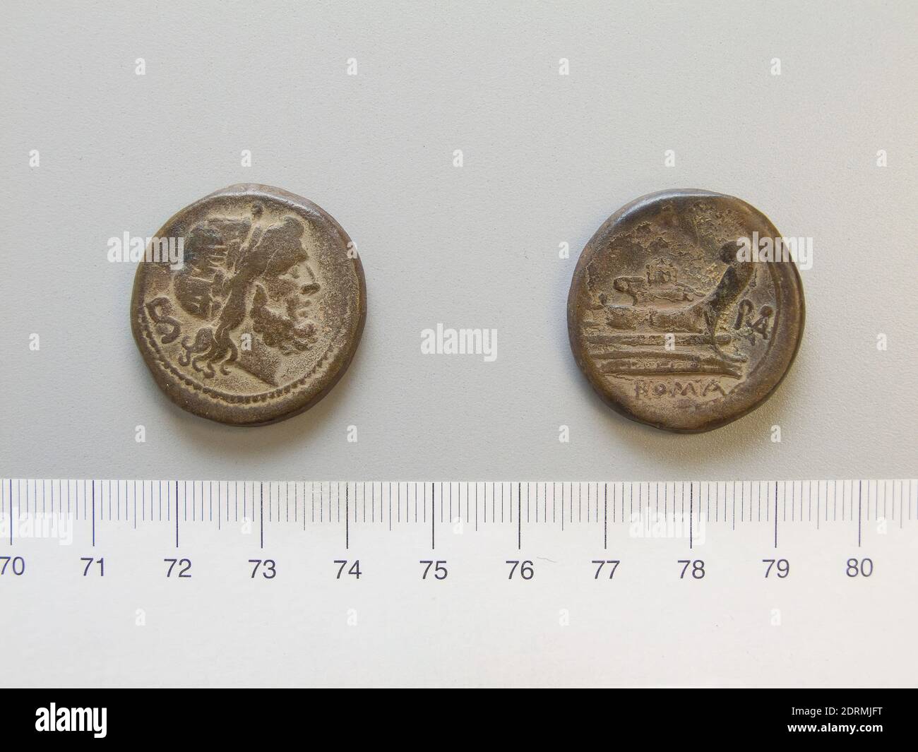 Mint: Sicily, 1 Semis from Sicily, 211–208 B.C., Copper, 19.99 g, 12:00, 28.1 mm, Made in Sicily, Roman, 3rd century B.C., Numismatics Stock Photo