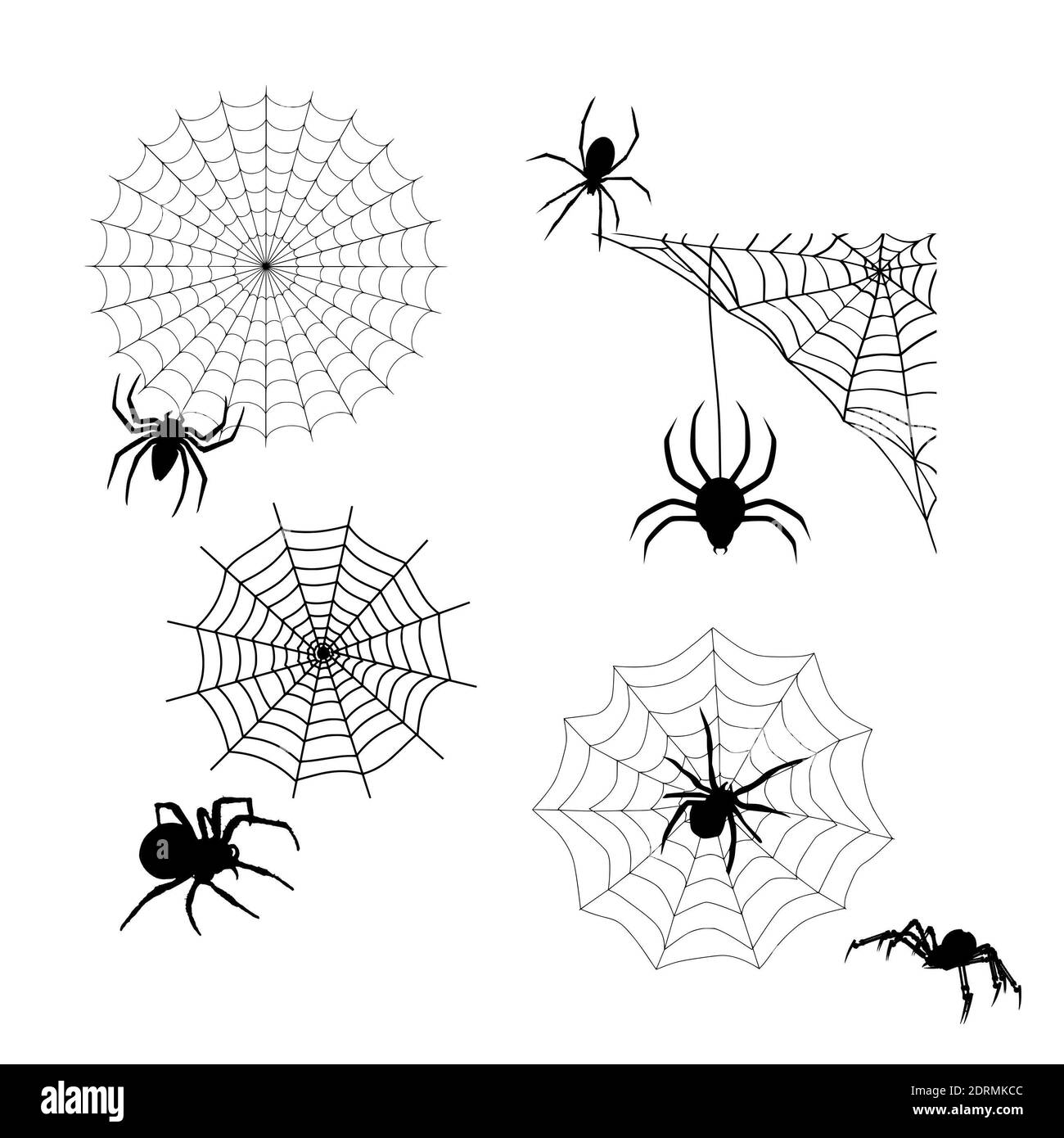 An illustration of cobwebs and spiders isolated on a white background - Halloween concept Stock Photo