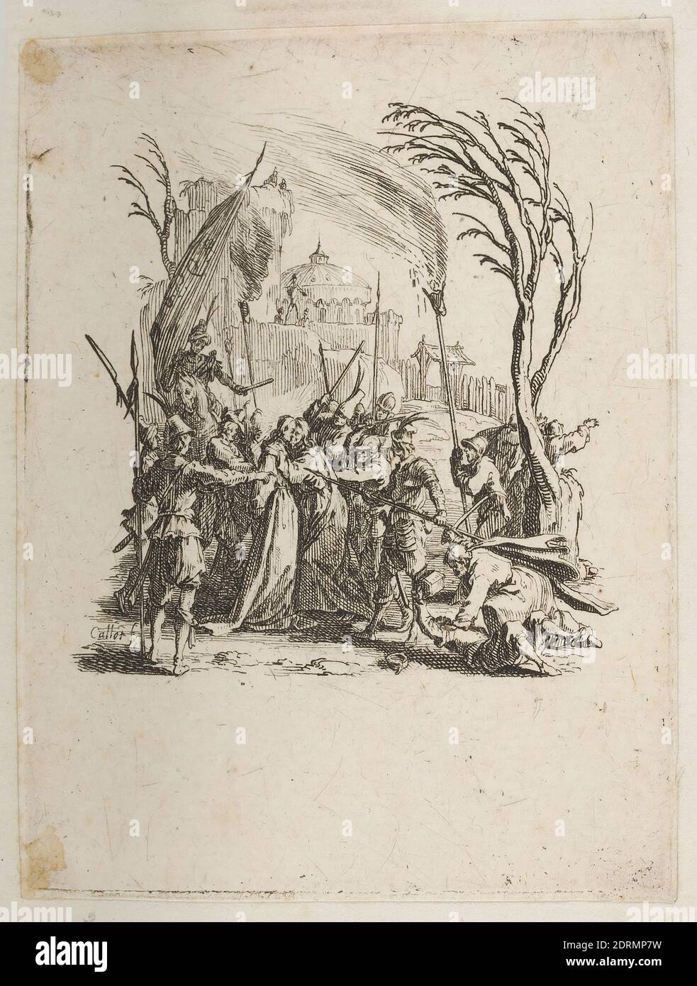Artist: Jacques Callot, French, 1592–1635, Christ Delivered to the Jews, no. 4 of 11 from La Petite Passion, Etching, in bound scrapbook, platemark: 7.5 × 5.5 cm (2 15/16 × 2 3/16in.), Made in France, French, 17th century, Works on Paper - Prints Stock Photo