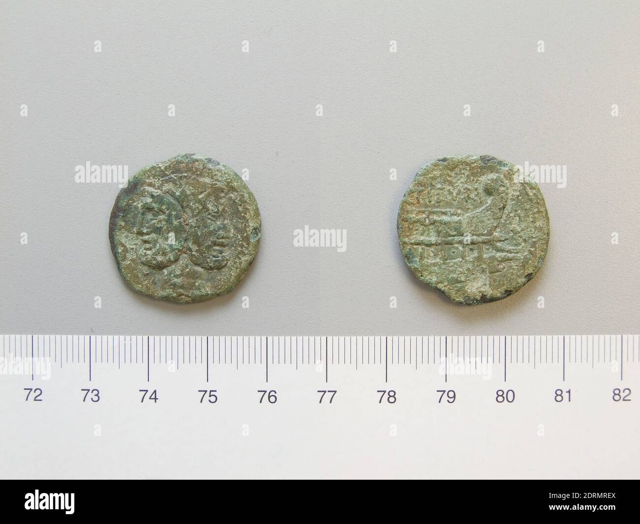 Mint: L. Titurius L.f. Sabinus, Mint: Rome, 1 As from L. Titurius L.f. Sabinus; Rome, 89 B.C., Copper, 8.28 g, 5:00, 26 mm, Made in Rome, Roman, 1st century B.C., Numismatics Stock Photo