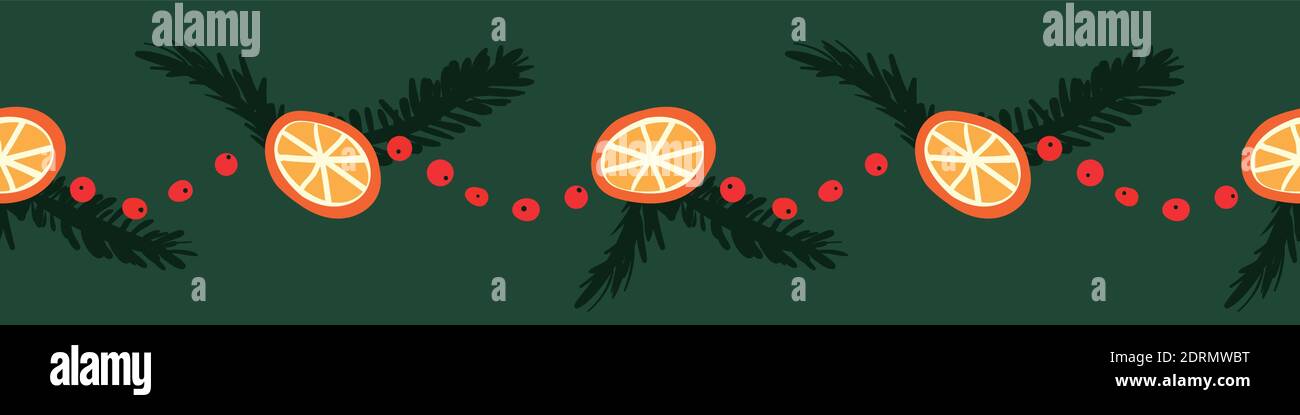 orange and cranberries vector border print Stock Vector