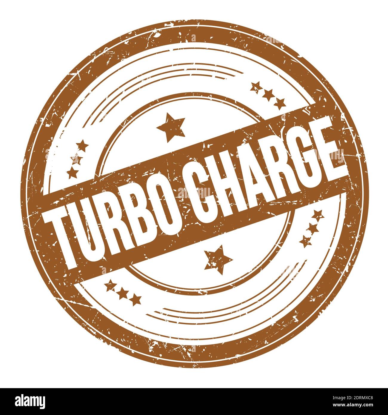 TURBO CHARGE text on brown round grungy texture stamp. Stock Photo