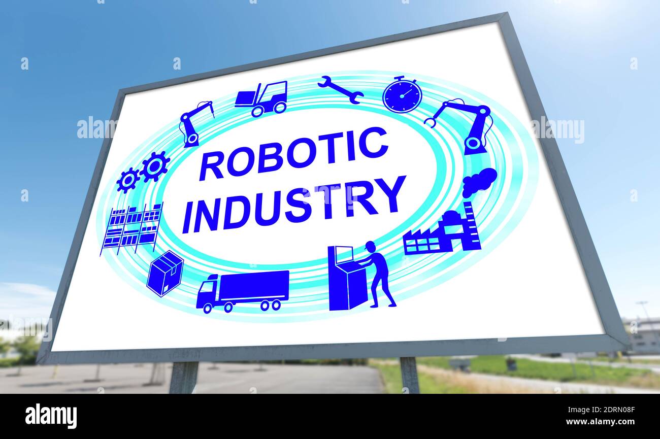 Robotic industry concept drawn on a billboard Stock Photo