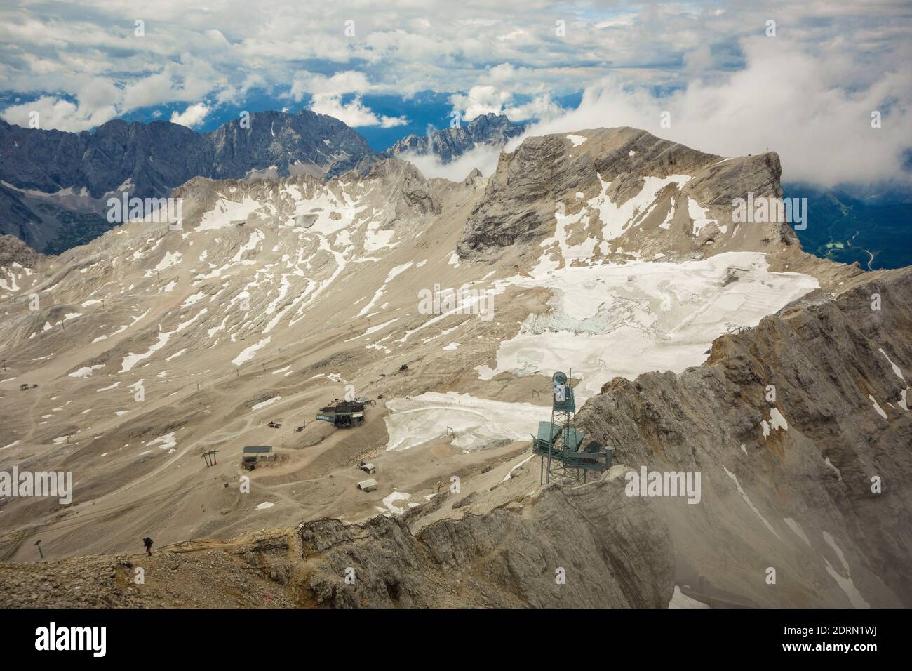 The Zugspitze highest peak of the Wetterstein Mountains, & highest mountain in Germany. Lies south of the town of Garmisch-Partenkirchen. Stock Photo