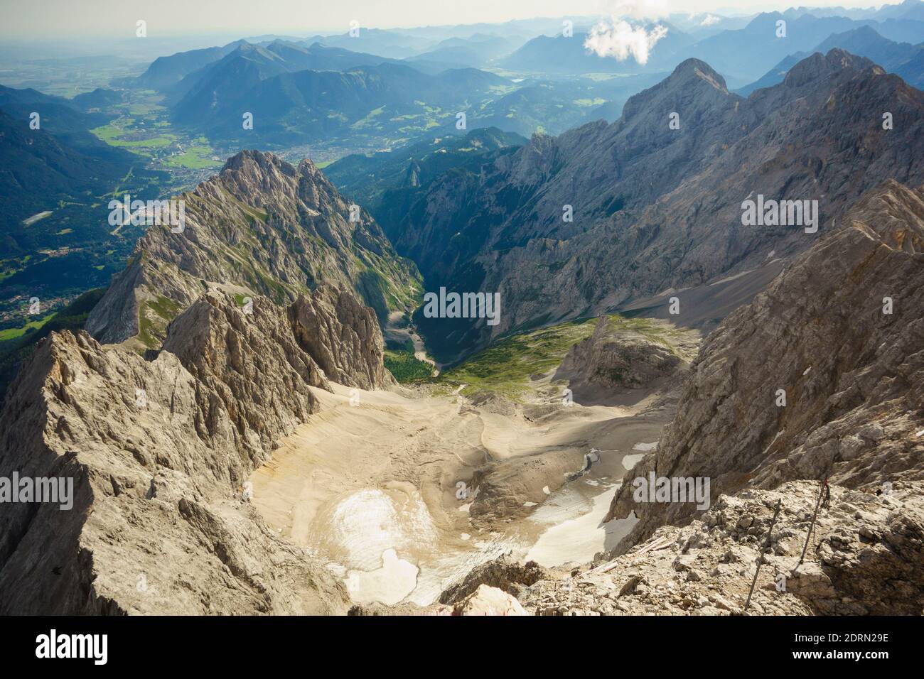 The Zugspitze highest peak of the Wetterstein Mountains, & highest mountain in Germany. Lies south of the town of Garmisch-Partenkirchen. Stock Photo
