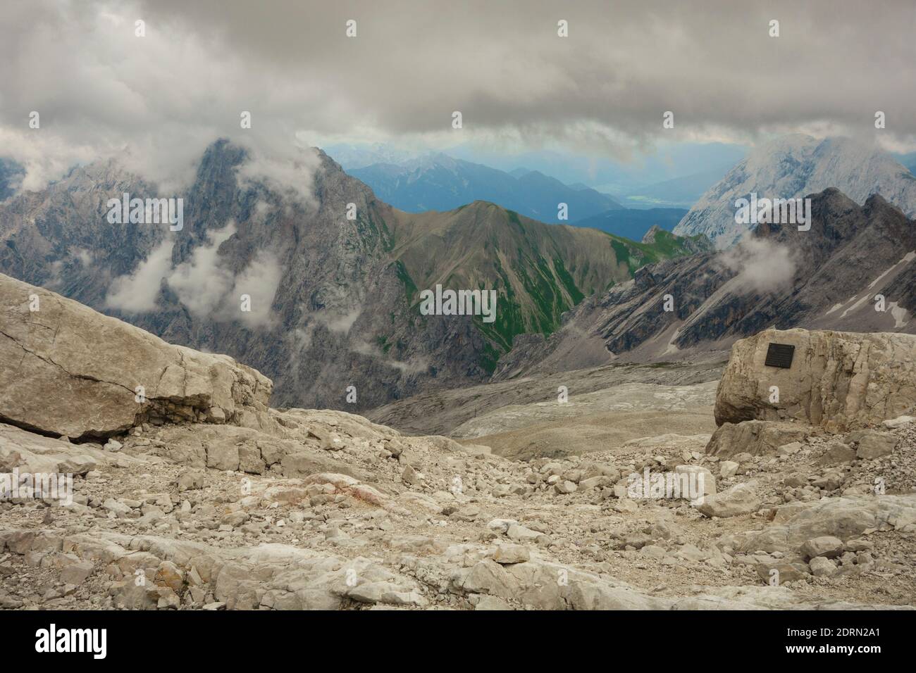 The Zugspitze highest peak of the Wetterstein Mountains, & highest mountain in Germany. Lies south of the town of Garmisch-Partenkirchen. Stock Photo