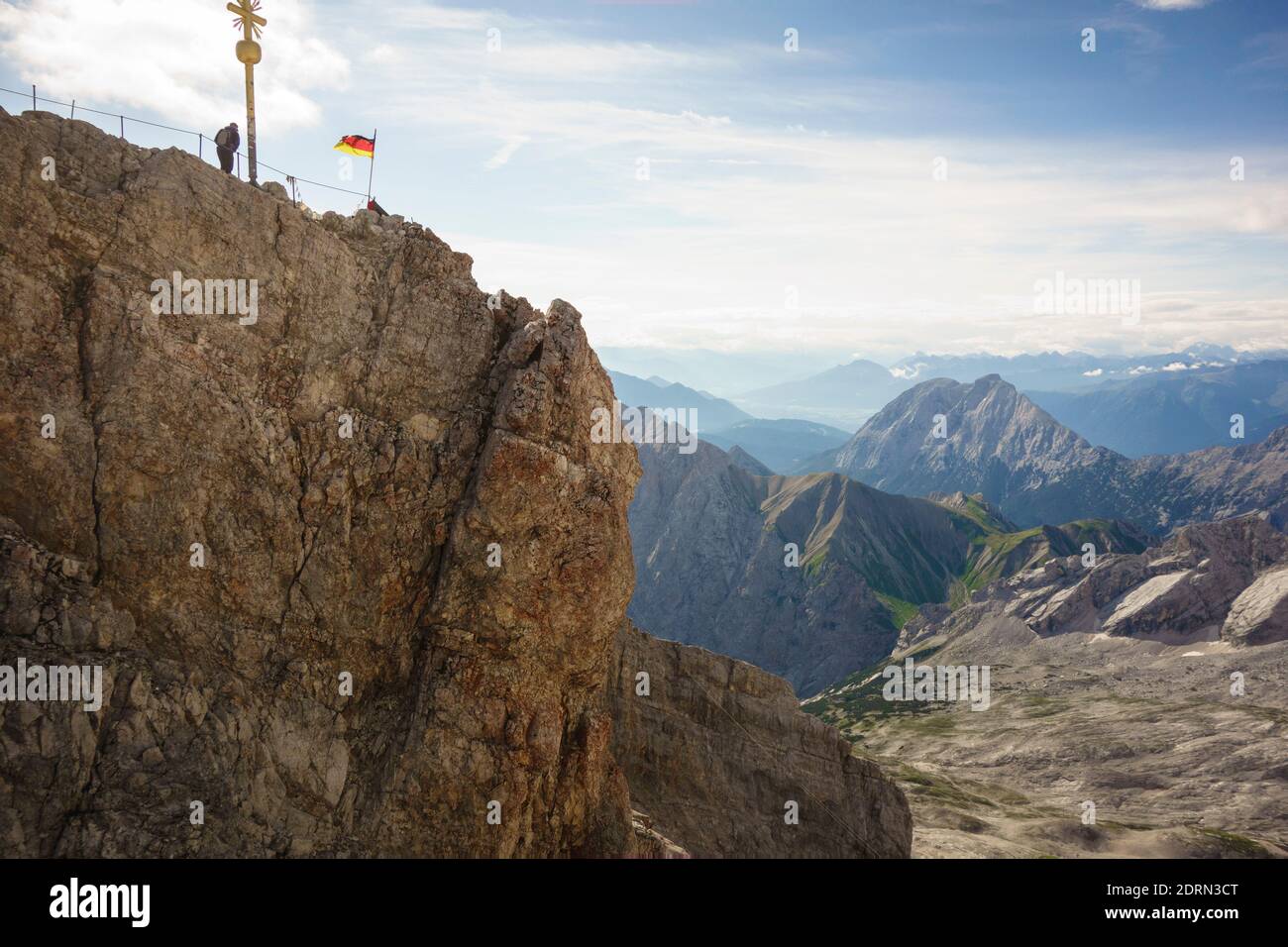 The Zugspitze highest peak of the Wetterstein Mountains, & highest mountain in Germany. Lies south of the town of Garmisch-Partenkirchen. Stock Photo