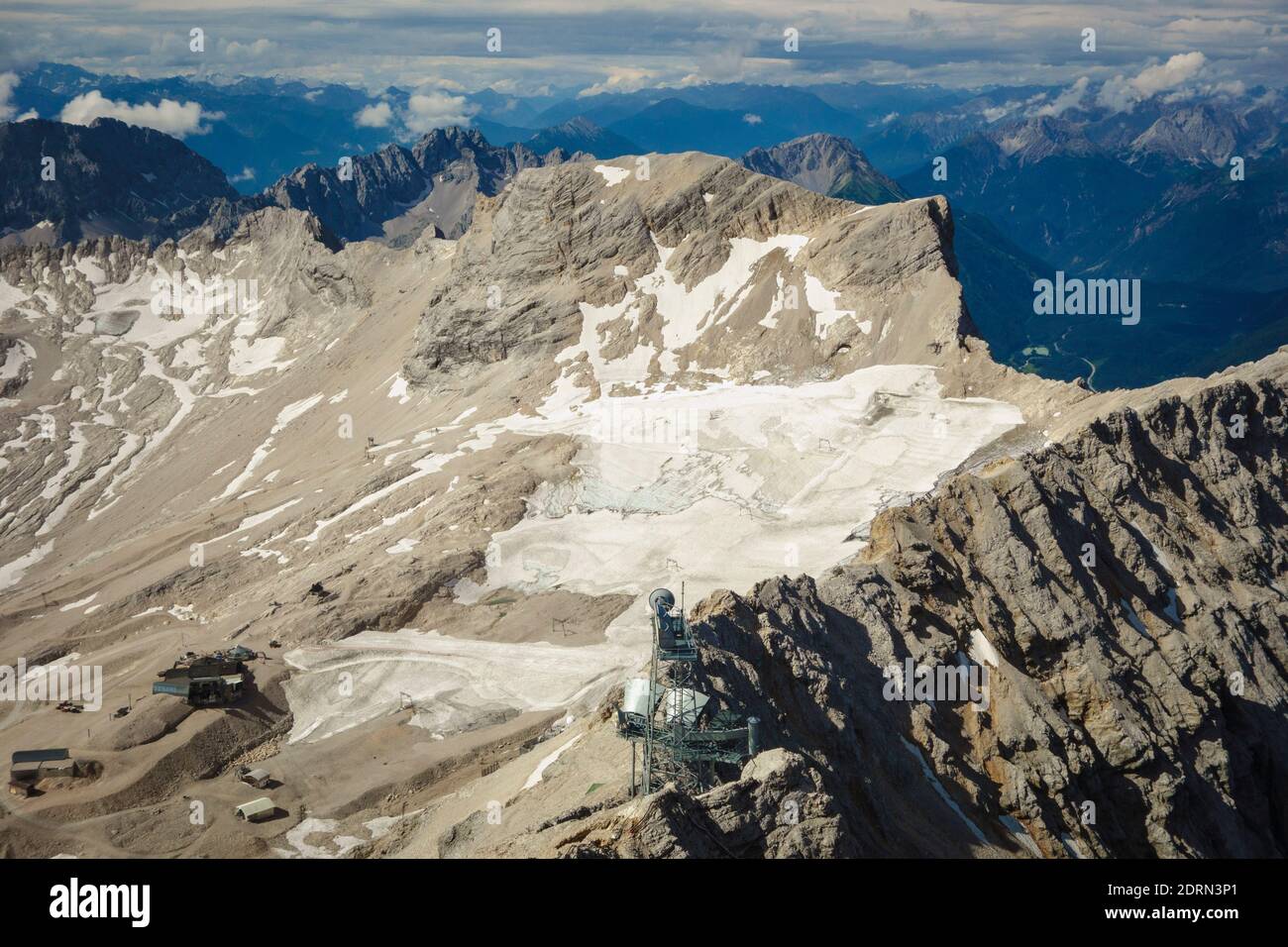 The Zugspitze highest peak of the Wetterstein Mountains, & highest mountain in Germany. Lies south of the town of Garmisch-Partenkirchen. Stock Photo