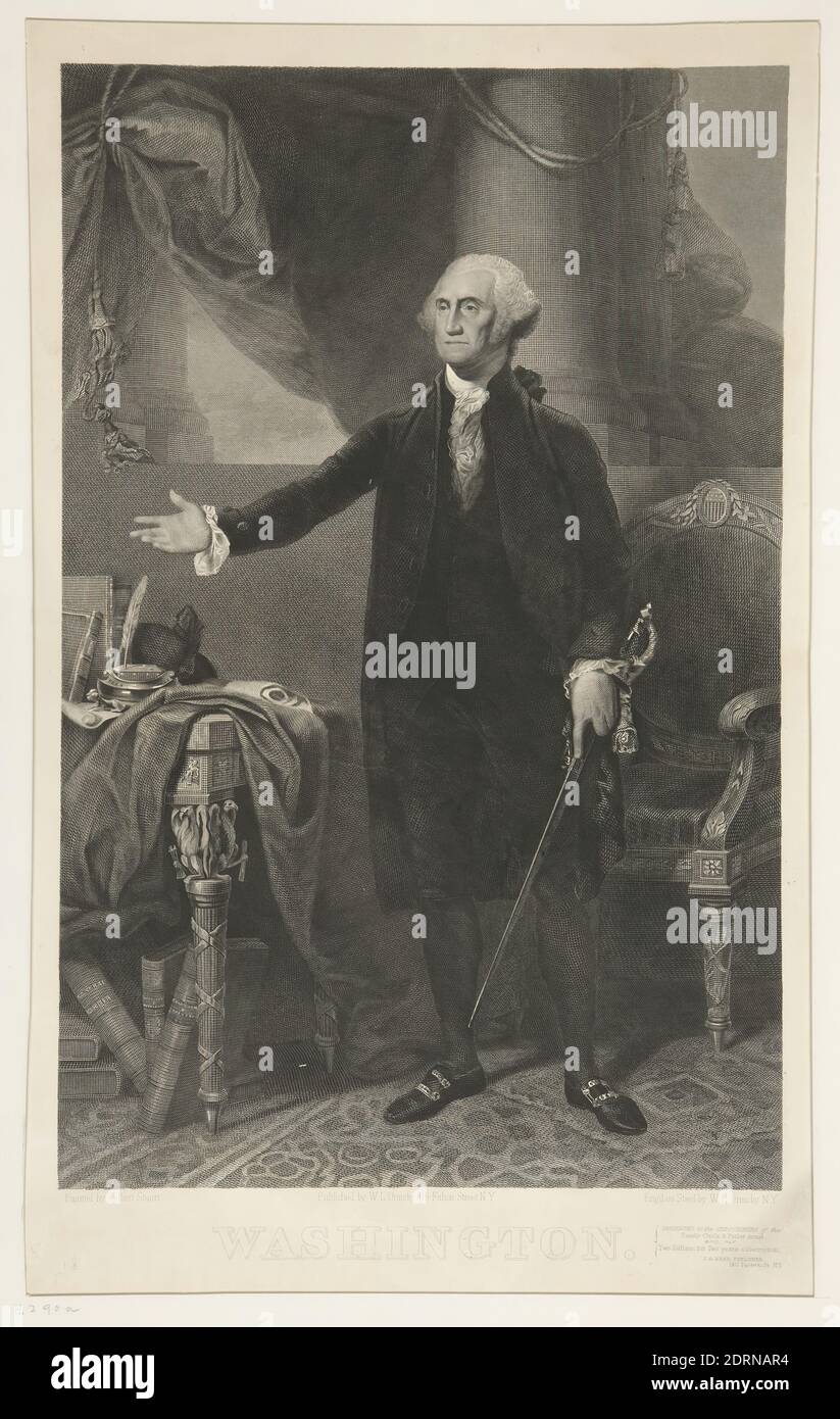 Artist: Waterman L. Ormsby, American, 1809–1883, After: Gilbert Stuart, American, 1755–1828, Washington (George), Steel engraving, black and white, image: 50.7 × 33 cm (19 15/16 × 13 in.), Made in United States, American, 19th century, Works on Paper - Prints Stock Photo