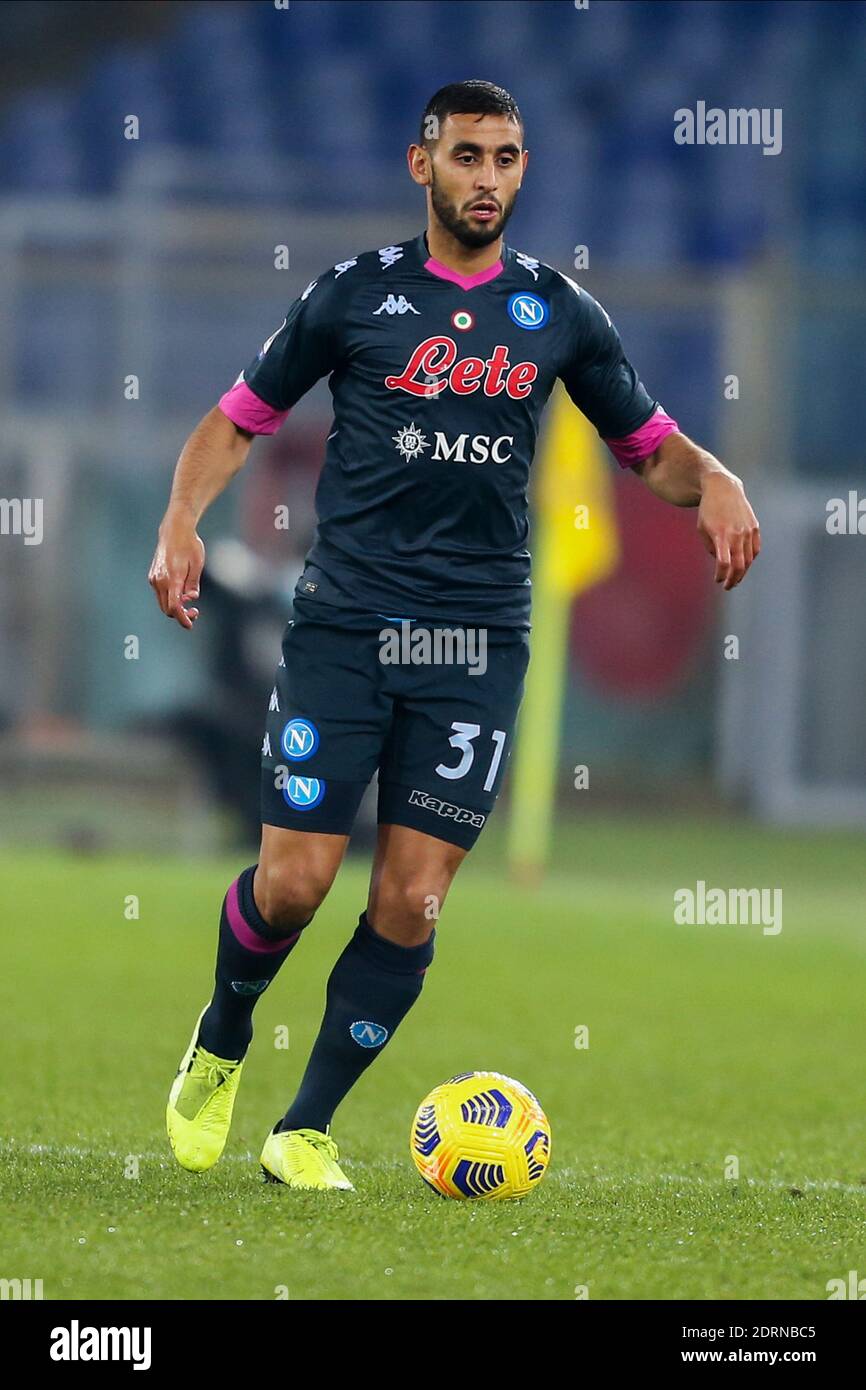 SSC Napoli's Algerian defender Faouzi Ghoulam  controls the ball during the Serie A  football match SS Lazio vs SSC Napoli Stock Photo