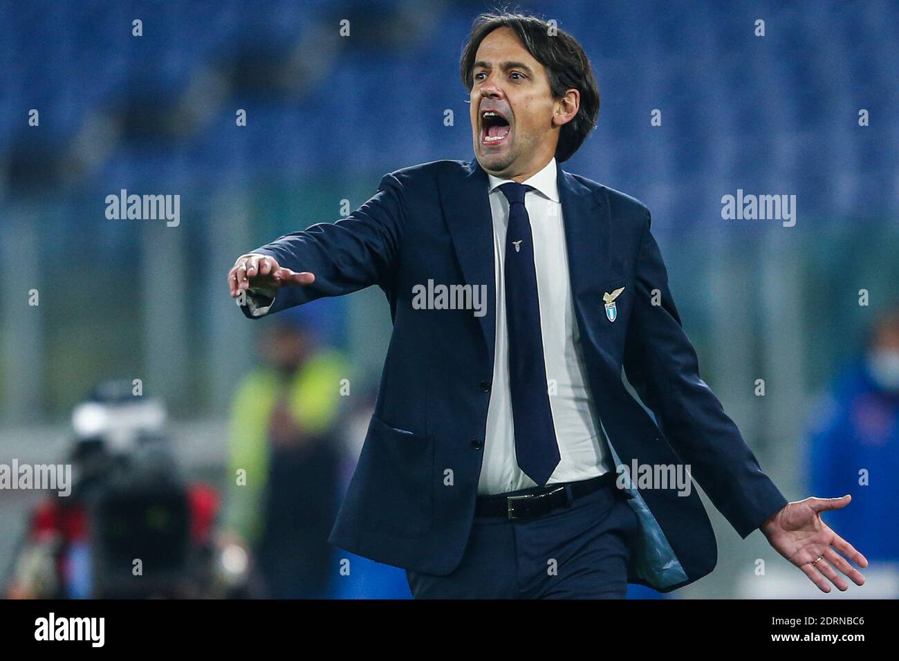 Lazio’s Italian coach Simone Inzaghi gesticulate during the Serie A  football match SS Lazio vs SSC Napoli Stock Photo
