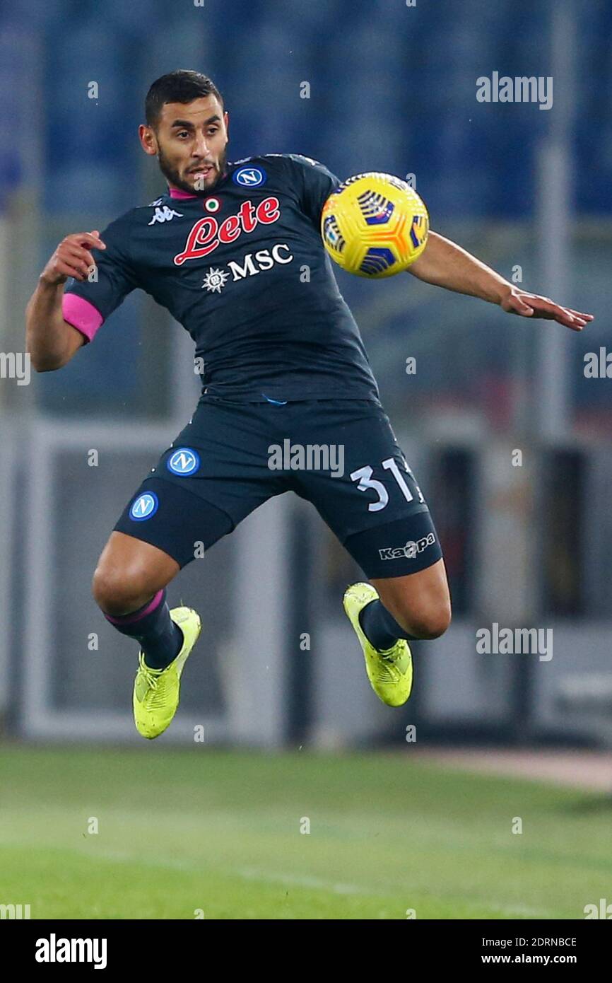 SSC Napoli's Algerian defender Faouzi Ghoulam  controls the ball during the Serie A  football match SS Lazio vs SSC Napoli Stock Photo