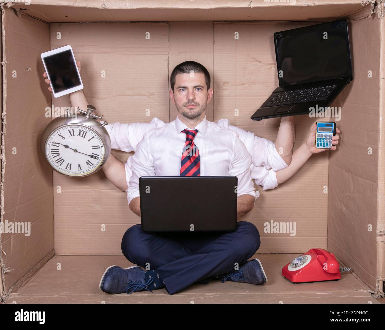 happy multitasking businessman ready for new challenges at work Stock Photo