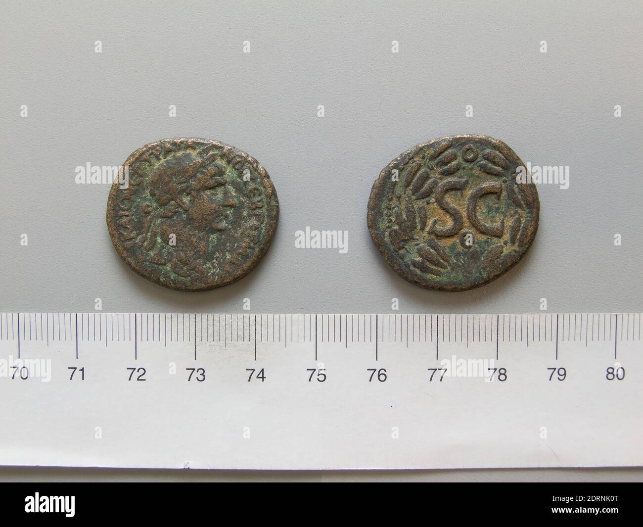 Ruler: Trajan, Emperor of Rome, A.D. 53–117, ruled 98–117, Mint: Antioch, Dupondius of Trajan, Emperor of Rome from Antioch, 98–117, copper, 12.41 g, 1:00, 28.5 mm, Made in Antioch, Seleucis and Pieria, Roman, 2nd century, Numismatics Stock Photo