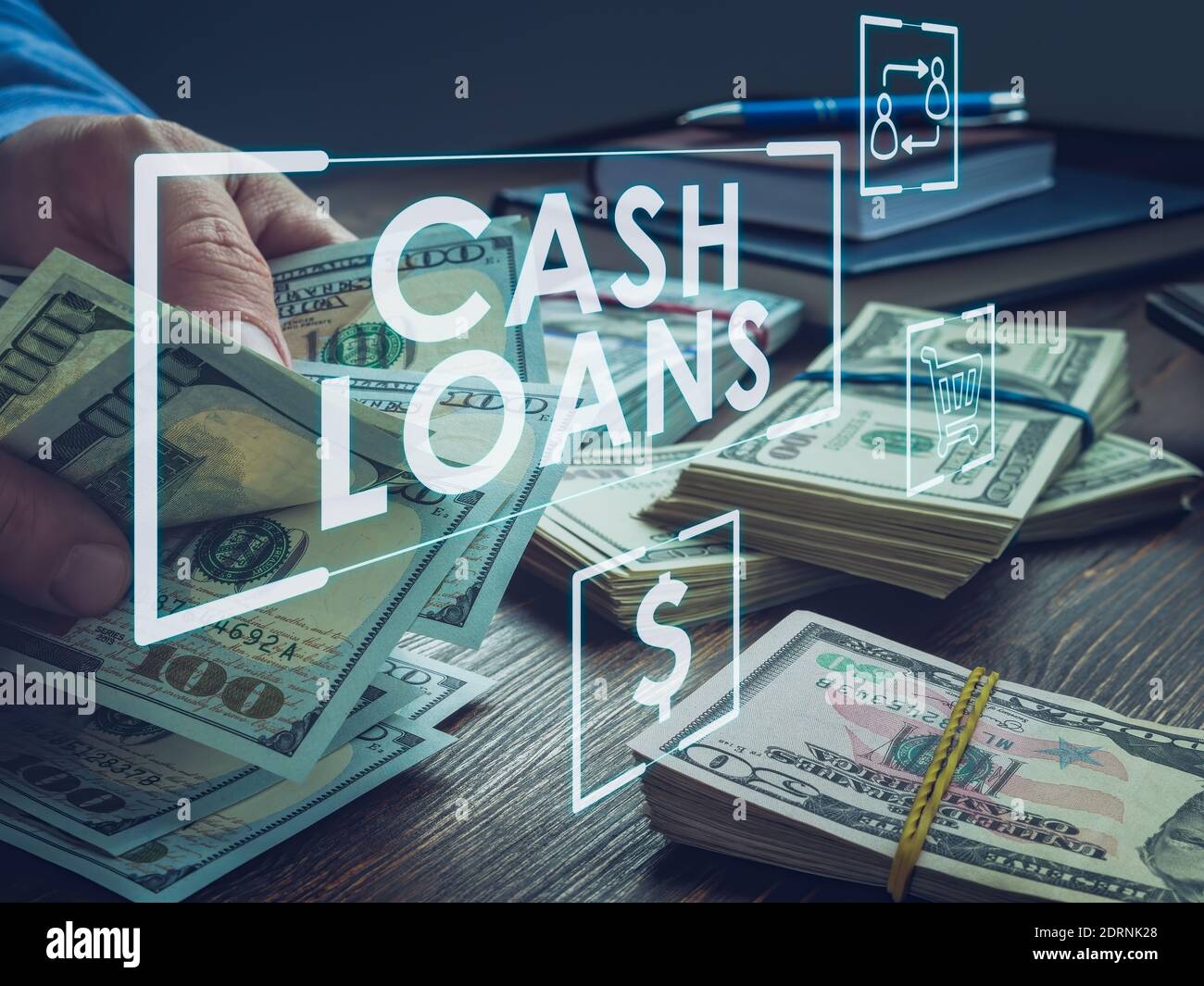 Online cash loans concept. Hands counting money. Stock Photo