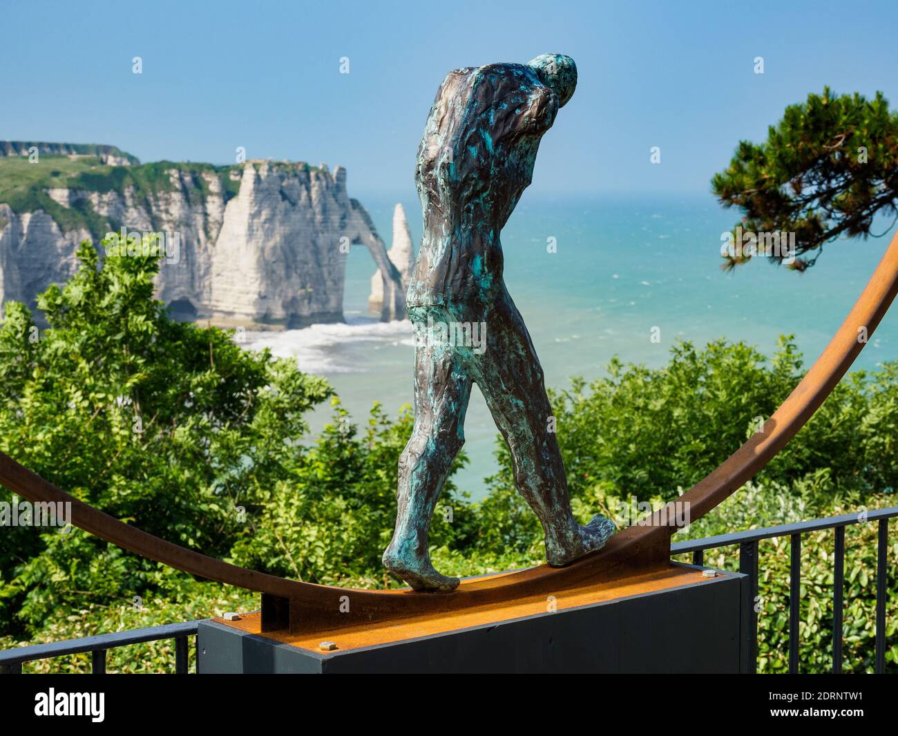 Les Jardins d’Etretat is a neo-futuristic garden that extends over the cliffs of the Alabaster Coast, Normandy, France Stock Photo