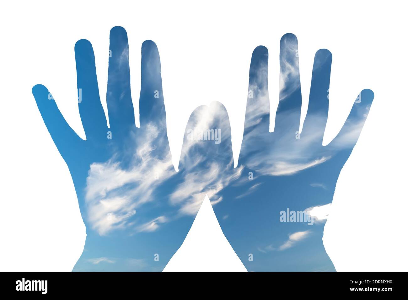 the sky with the hands on a white background Stock Photo - Alamy