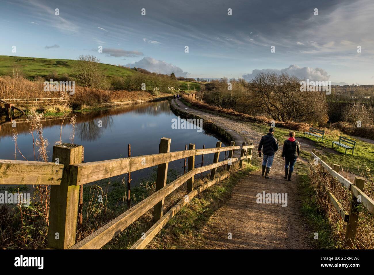 Manchester, Bolton and Bury Canal in Little Lever, Bolton. Walkers take