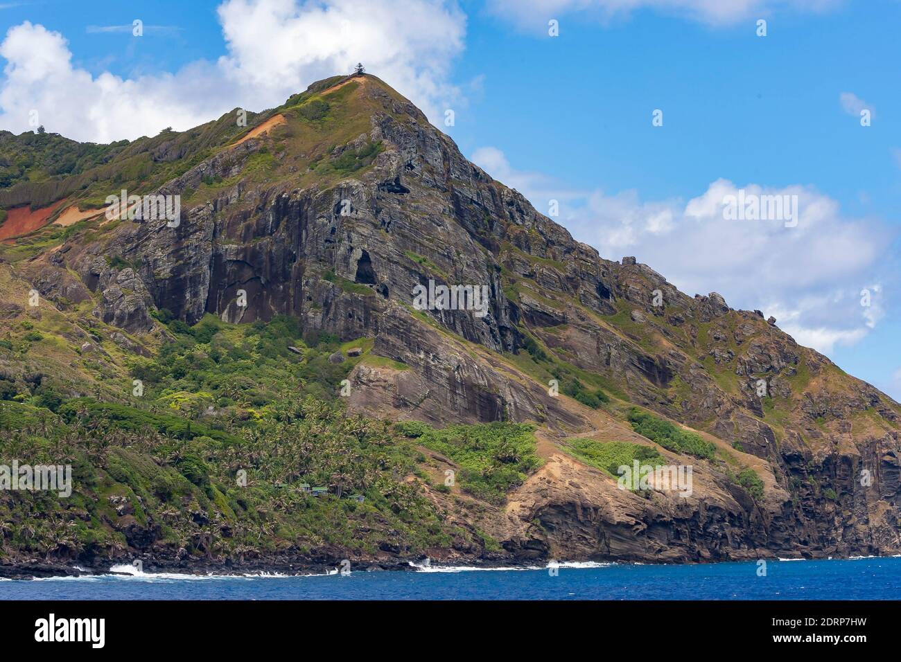 View from cruise ship Pacific Princess while moored in Bounty Bay at The Pitcairn Islands, which is a small group of Islands being a British Oversea Stock Photo