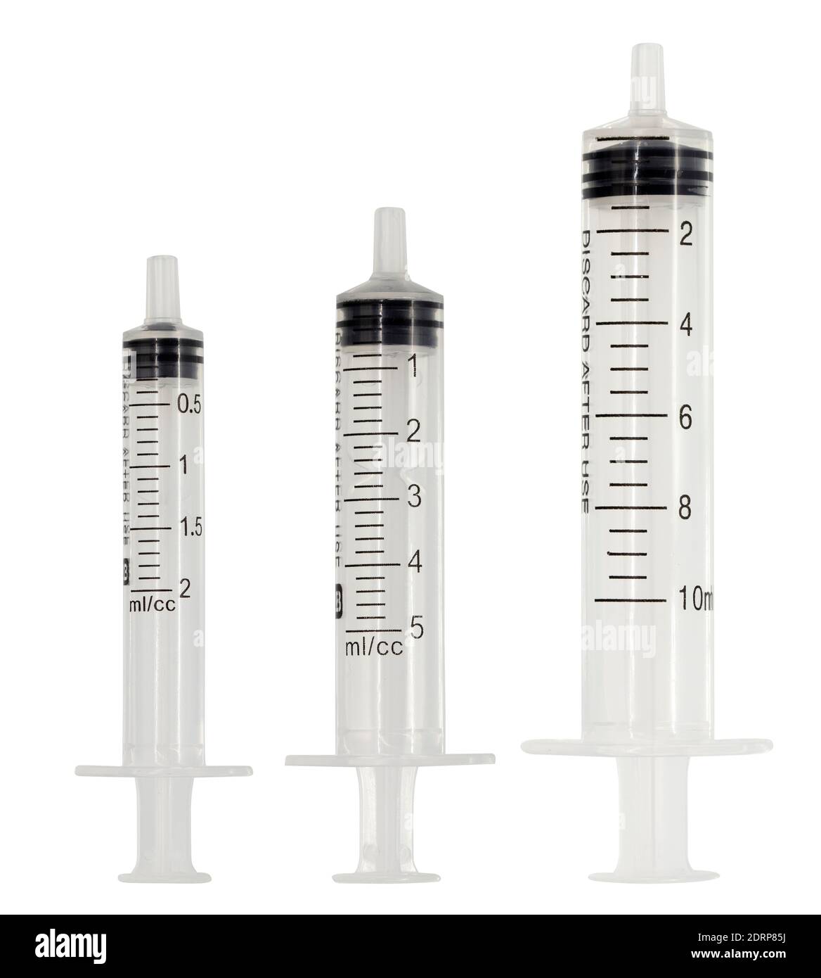 Empty plastic syringe without injection needle isolated on white background Stock Photo