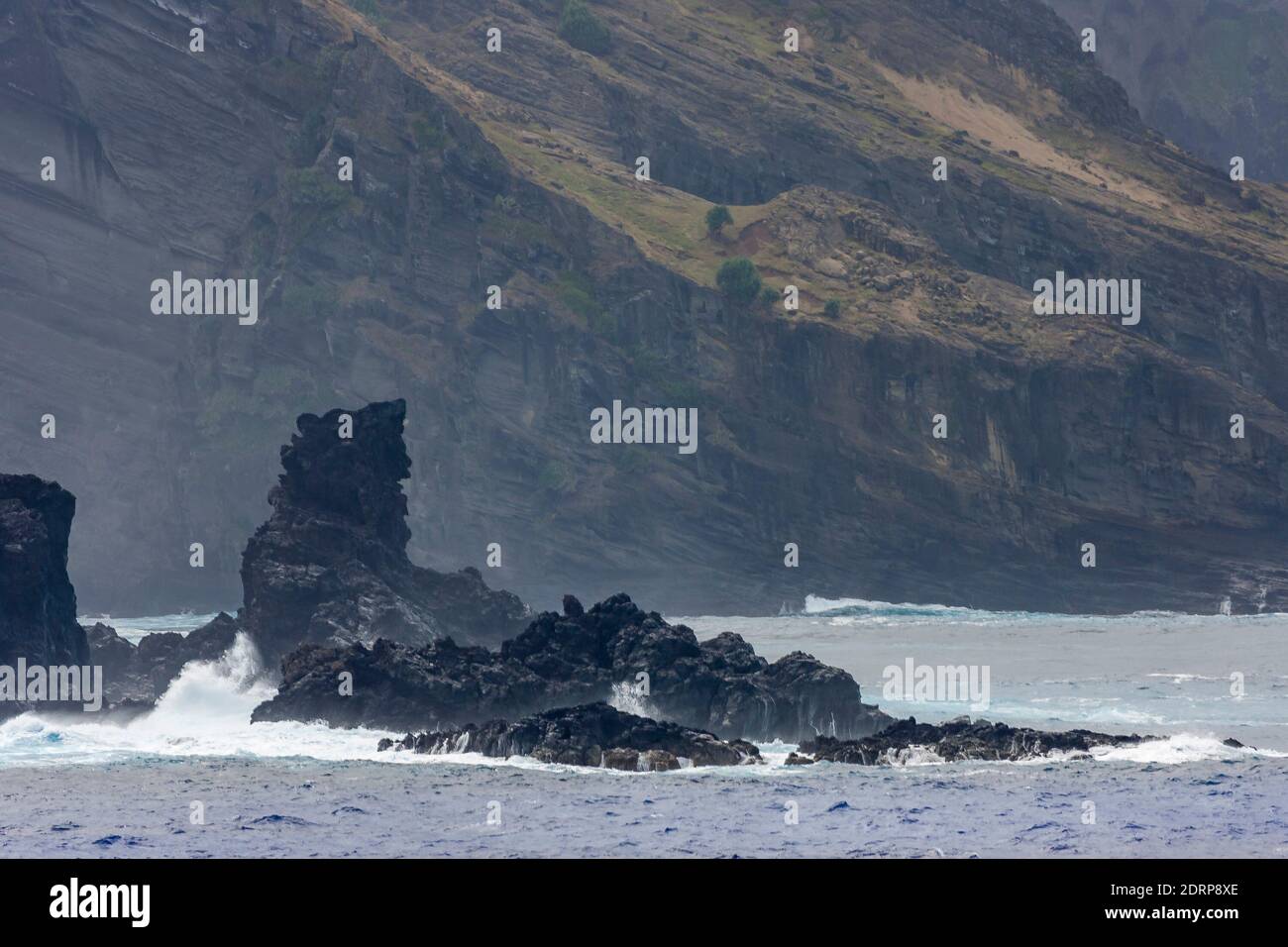 View from cruise ship Pacific Princess while moored in  Bounty Bay at The Pitcairn Islands, which is a small  group of Islands being a British Oversea Stock Photo