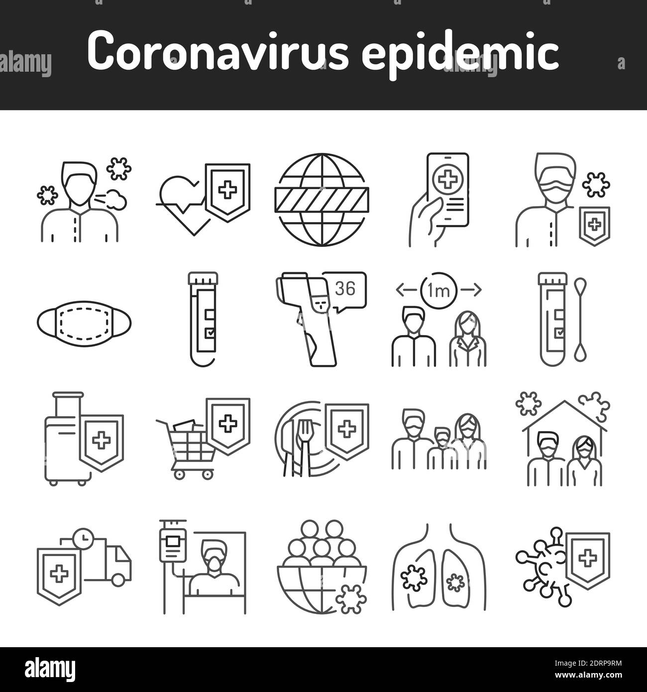 Coronavirus epidemic color line icons set. Pictograms for web page, mobile app, promo. Stock Vector