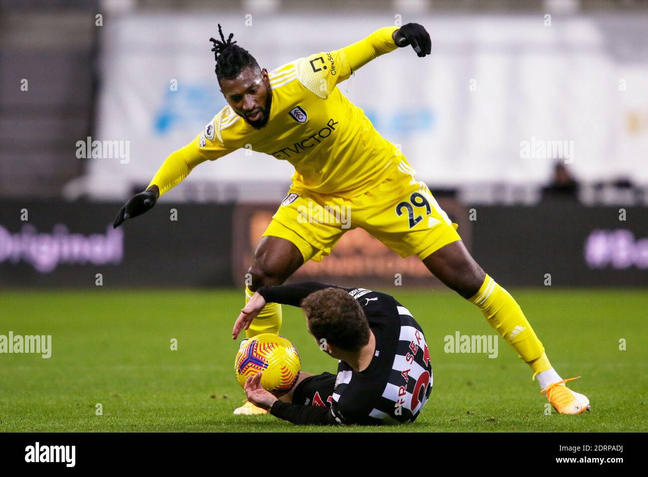 Andre Frank Zambo Anguissa Of Fulham And Ryan Fraser Of Newcastle United Newcastle United V Fulham Premier League St James Park Newcastle Upon Tyne Uk 19th December Editorial Use Only