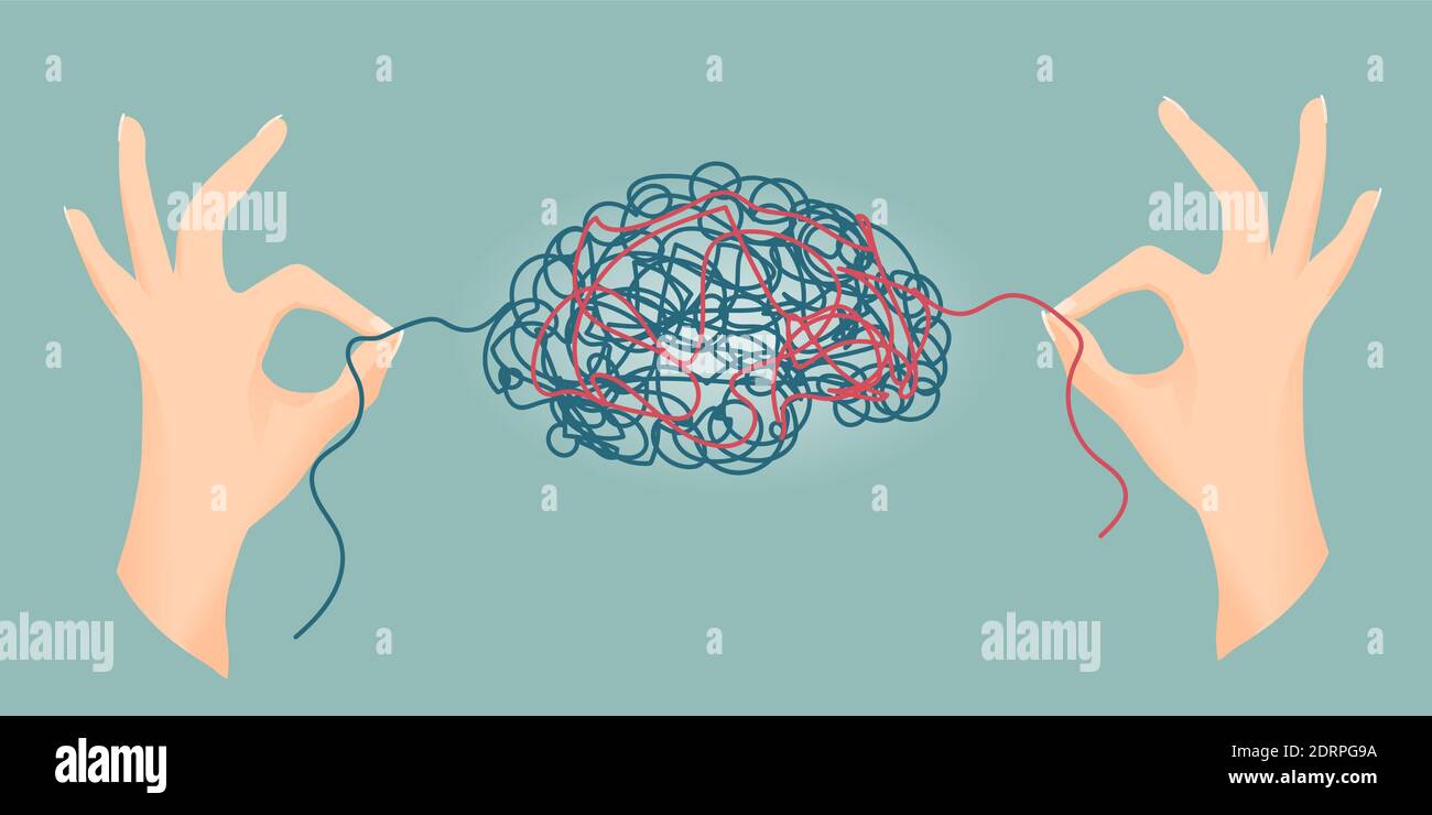 Psychological problem metaphor. Health of the mind. Hands of psychologist or therapist or psychiatrist distressing brain aggrieved. Treatment Stock Vector