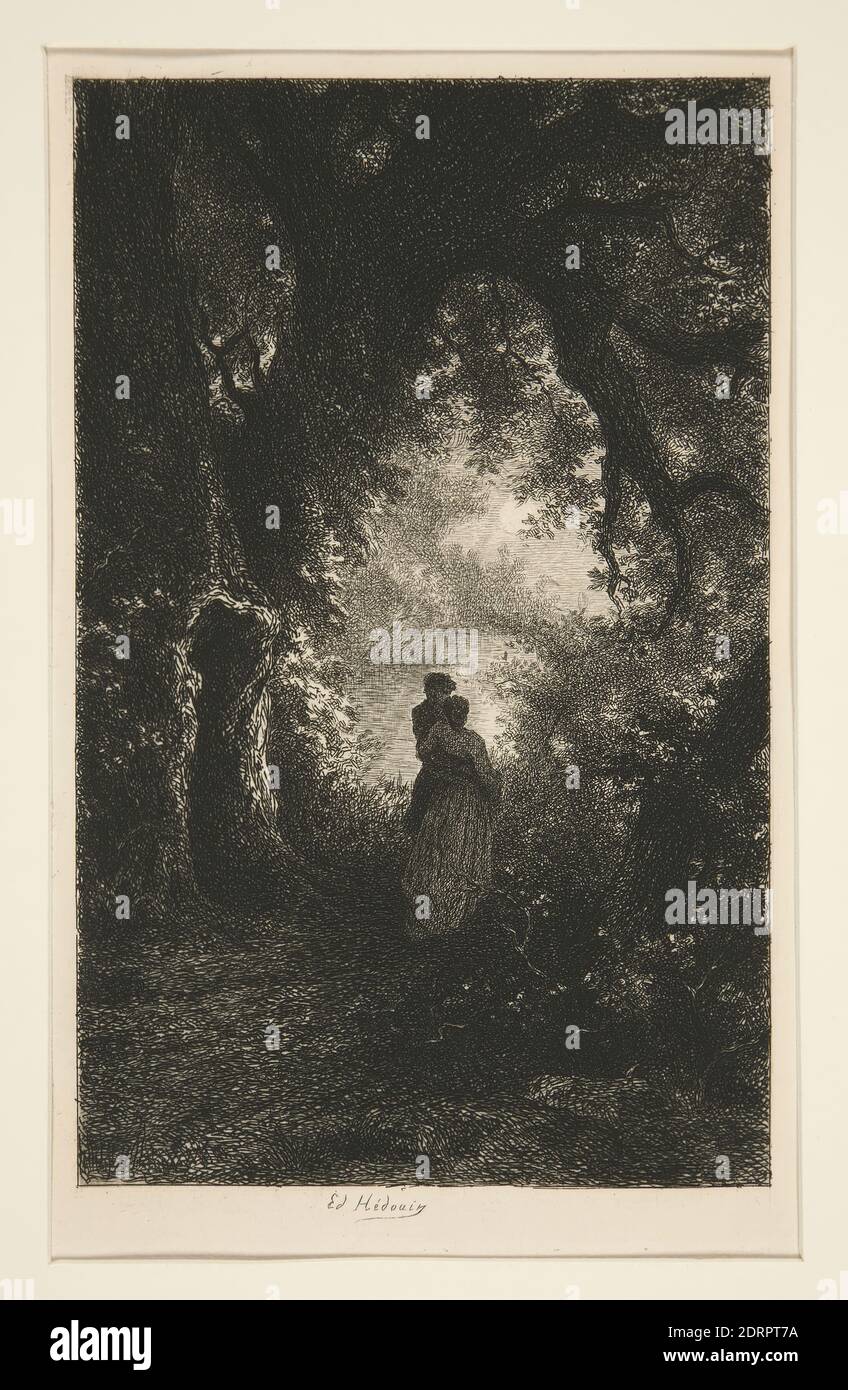 Artist: Pierre-Edmond-Alexandre Hedouin, French, 1820–1889, Silence et Nuit des Bois, Etching, platemark: 20 × 12.8 cm (7 7/8 × 5 1/16 in.), Yale Art Library Transfer, Made in France, French, 19th century, Works on Paper - Prints Stock Photo