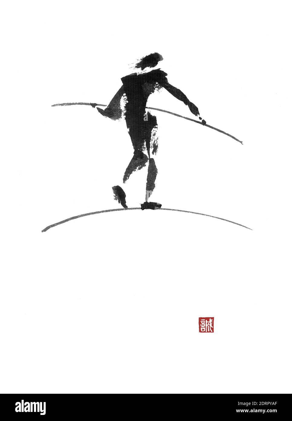 Rope walker Japanese style original sumi-e ink painting Stock Photo - Alamy