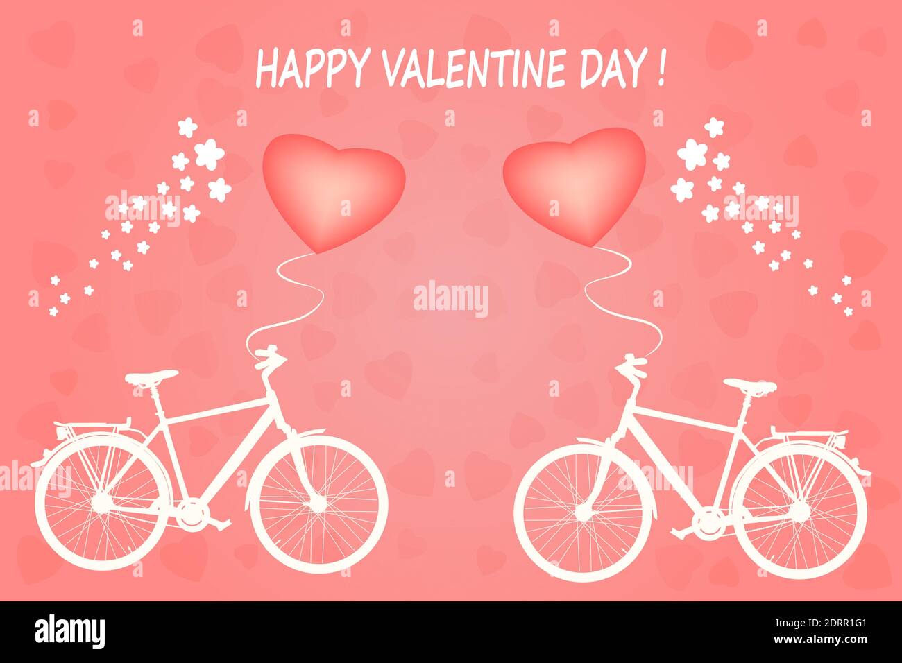Greeting card with two bicycle and heart shape air balloons. Valentines  Day. Happy Lovers.White silhouette of bike and heart on pink  background.Vector Stock Vector Image & Art - Alamy