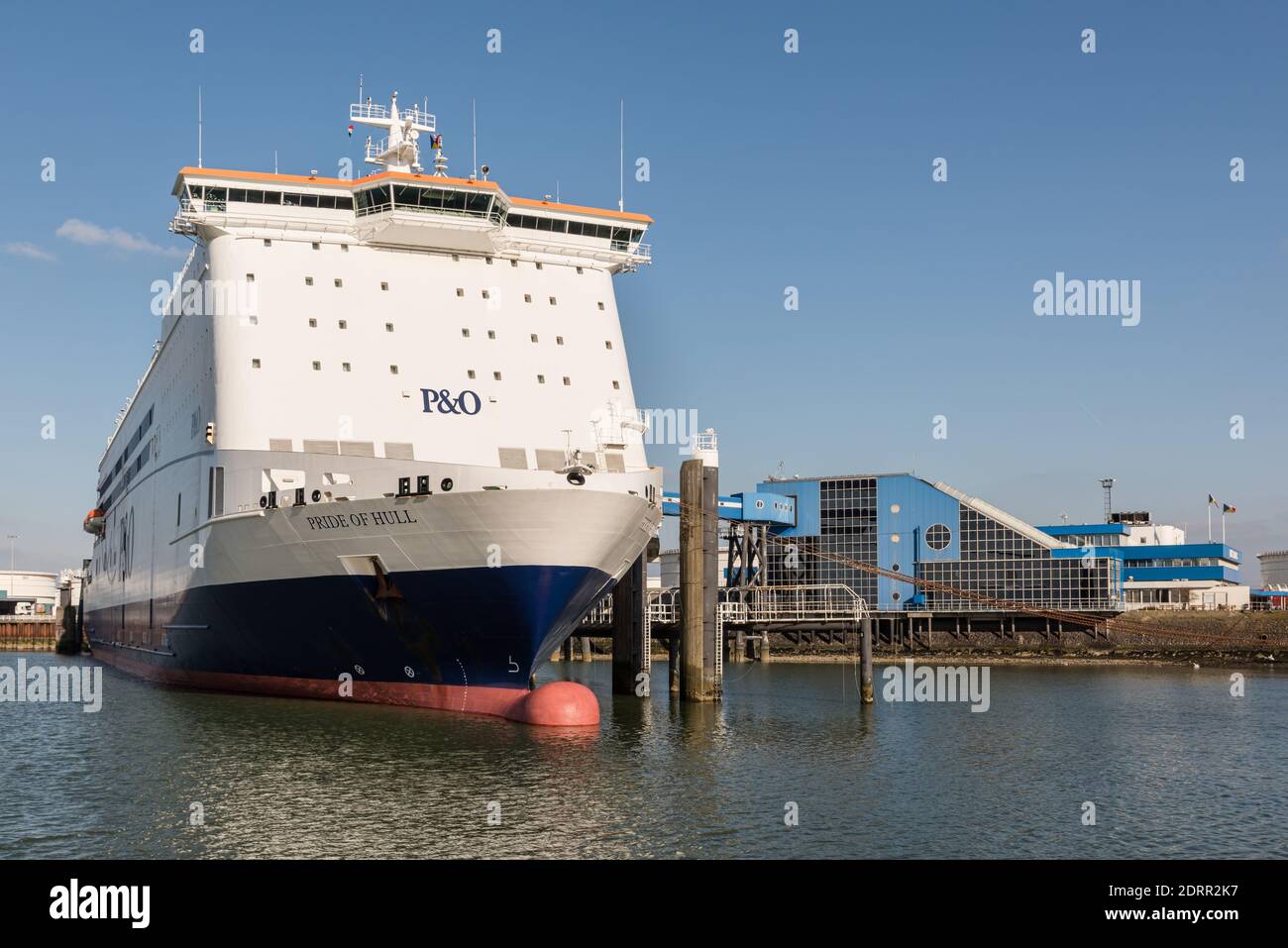 ROTTERDAM EUROPOORT, THE NETHERLANDS - FEBRUARY 29, 2016: The ferry Pride of Hull is moored at the terminal of P&O North Sea Ferries in Rotterdam Euro Stock Photo