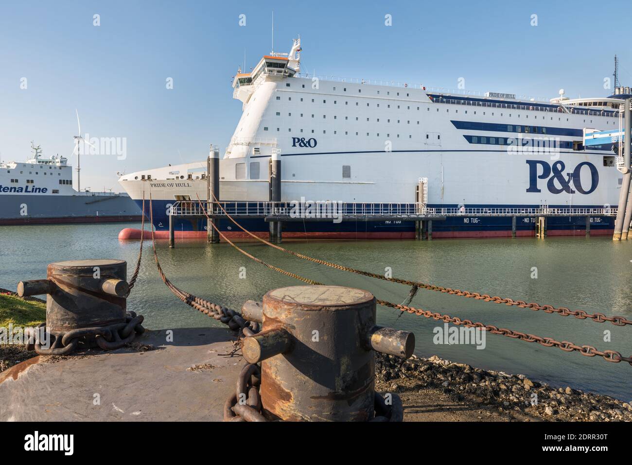 ROTTERDAM EUROPOORT, THE NETHERLANDS - FEBRUARY 29, 2016: The ferry Pride of Hull is chained at the quay of P&O North Sea Ferries in Rotterdam Europoo Stock Photo